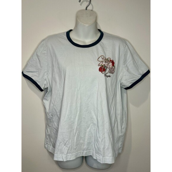 Wrangler Stay Wild 100% Cotton Light Blue Ringer Tee Size XXL EUC!! - Picture 1 of 4